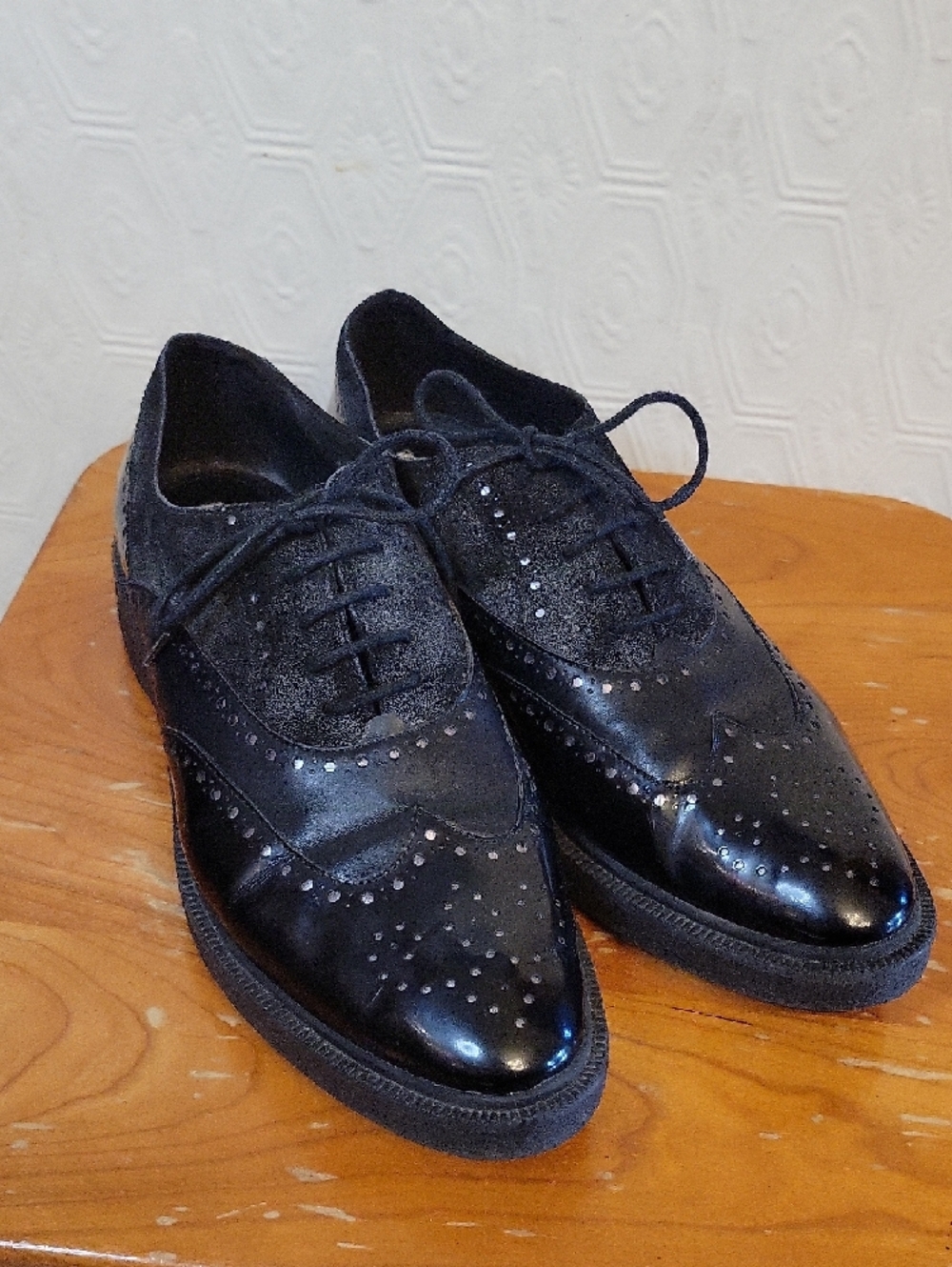 Geox Prestyn Black Leather Brogue Derby Shoes Size 9 US